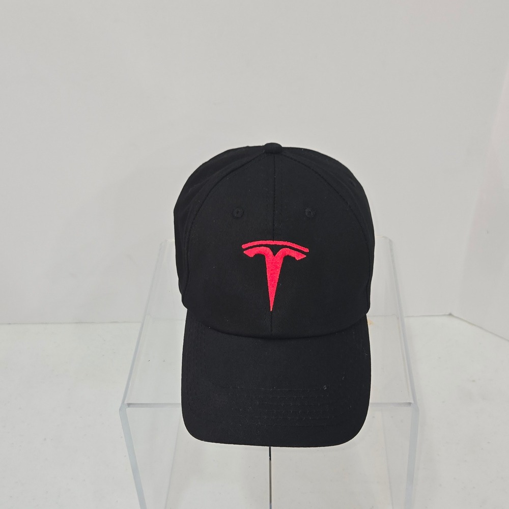 Tesla Motors Black Baseball Hat Red Embroidered Logo Adjustable Cotton Dad Cap